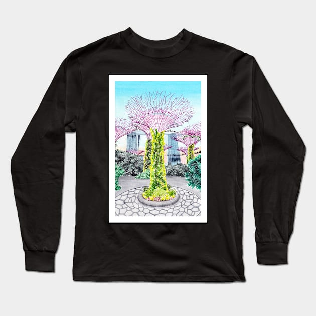 Gardens by the Bay, Singapore Long Sleeve T-Shirt by NorrskenArt